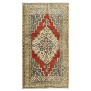 Vintage Turkish Tribal Rug, Handmade Wool Geometric Medallion Design Carpet