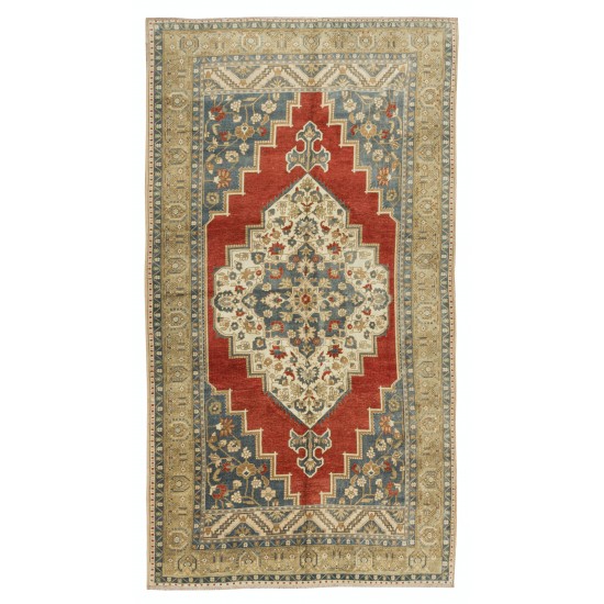 Vintage Turkish Tribal Rug, Handmade Wool Geometric Medallion Design Carpet
