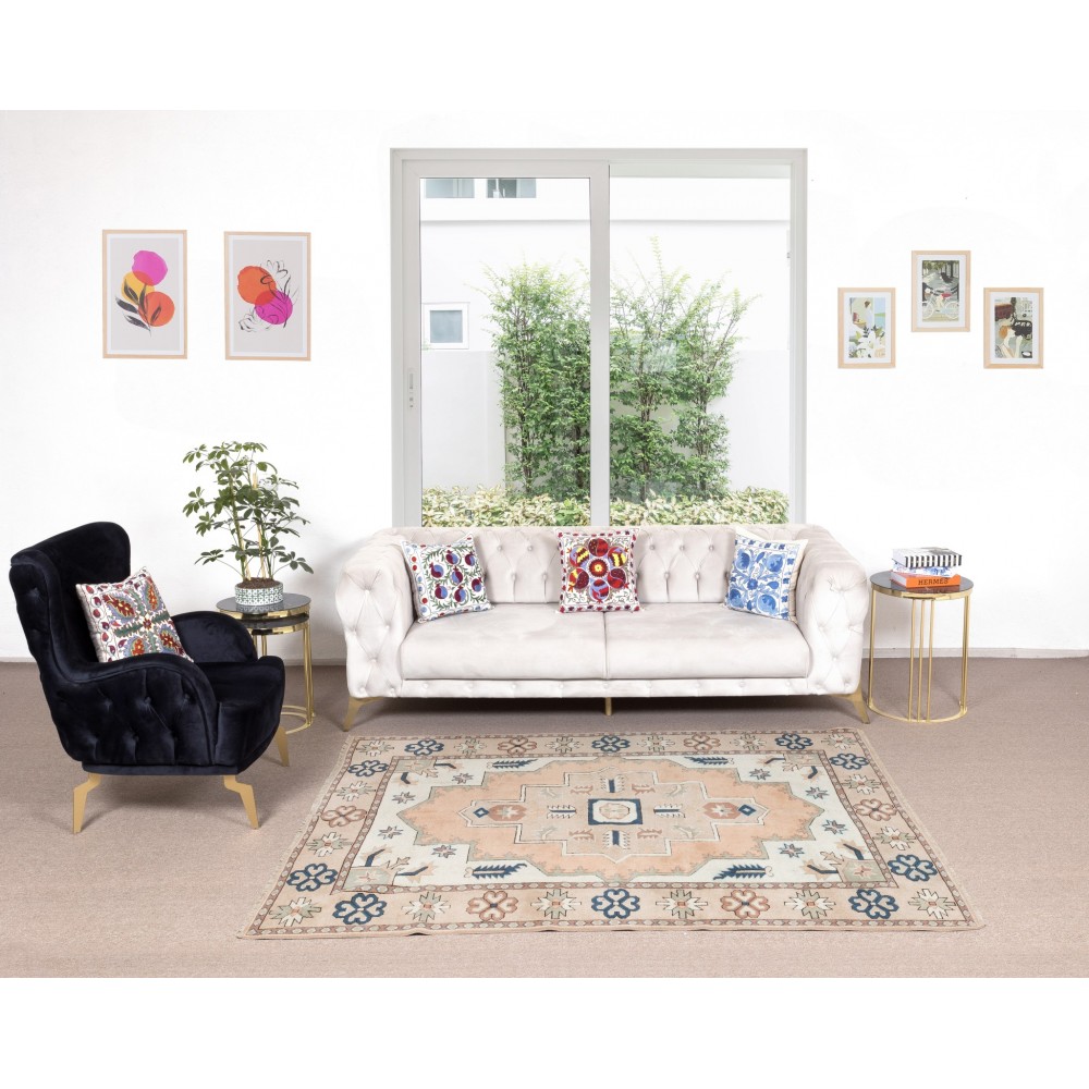 Modern Hand knotted Turkish Rug, Handmade Geometric Design Carpet, 100% Wool