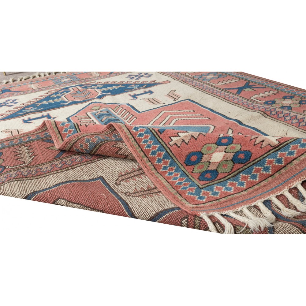 Handmade Turkish Area Rug for Living Room Decor, 100% Wool, Geometric Pattern Carpet