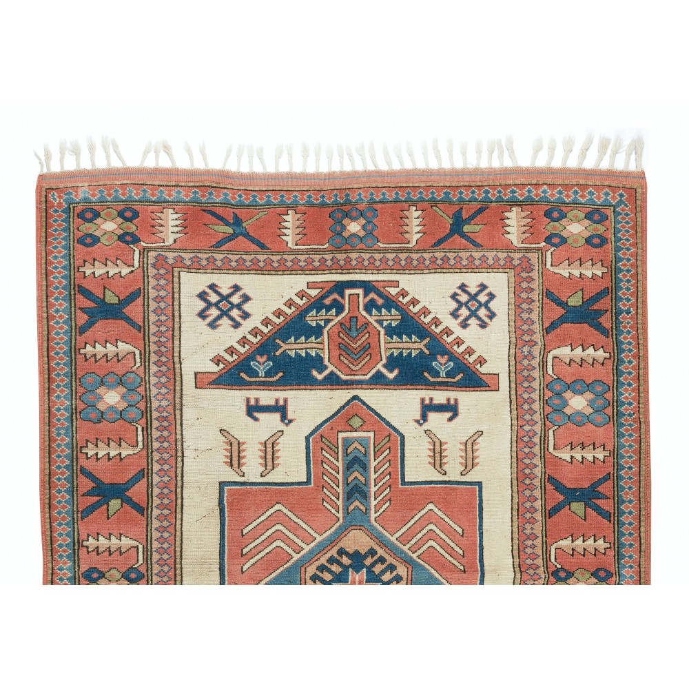 Handmade Turkish Area Rug for Living Room Decor, 100% Wool, Geometric Pattern Carpet