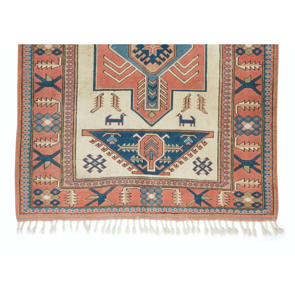 Handmade Turkish Area Rug for Living Room Decor, 100% Wool, Geometric Pattern Carpet