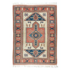 Handmade Turkish Area Rug for Living Room Decor, 100% Wool, Geometric Pattern Carpet
