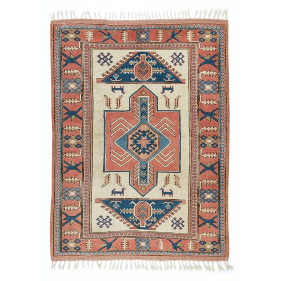 Vintage Central Anatolian Rug for Living Room Decor, Handmade Wool Geometric Pattern Carpet