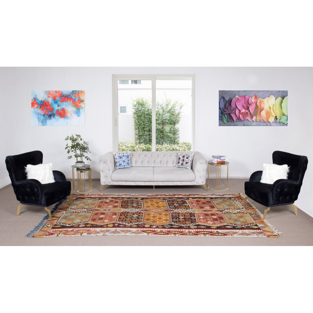 Vintage Handmade Turkish Wool Kilim Runner, Flat-Weave Floor Covering