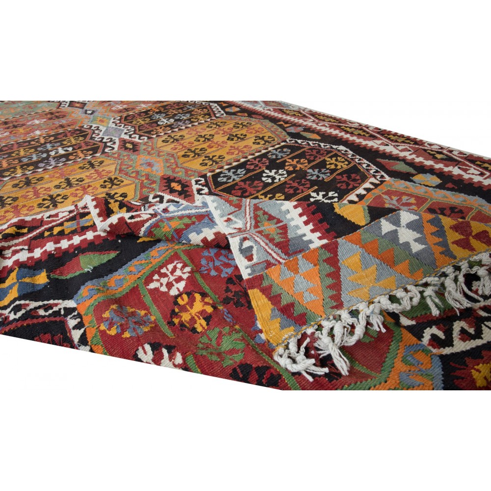 Vintage Handmade Turkish Wool Kilim Runner, Flat-Weave Floor Covering