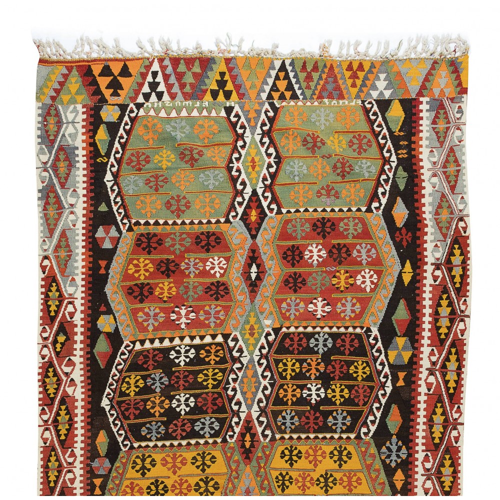 Vintage Handmade Turkish Wool Kilim Runner, Flat-Weave Floor Covering