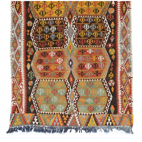 Vintage Handmade Turkish Wool Kilim Runner, Flat-Weave Floor Covering