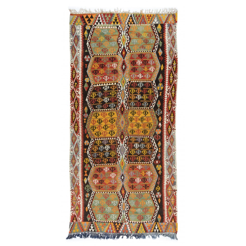 Vintage Handmade Turkish Wool Kilim Runner, Flat-Weave Floor Covering