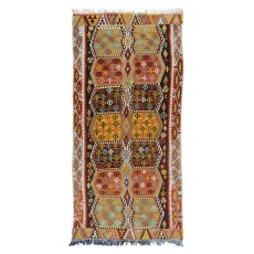 Vintage Handmade Turkish Wool Kilim Runner, Flat-Weave Floor Covering