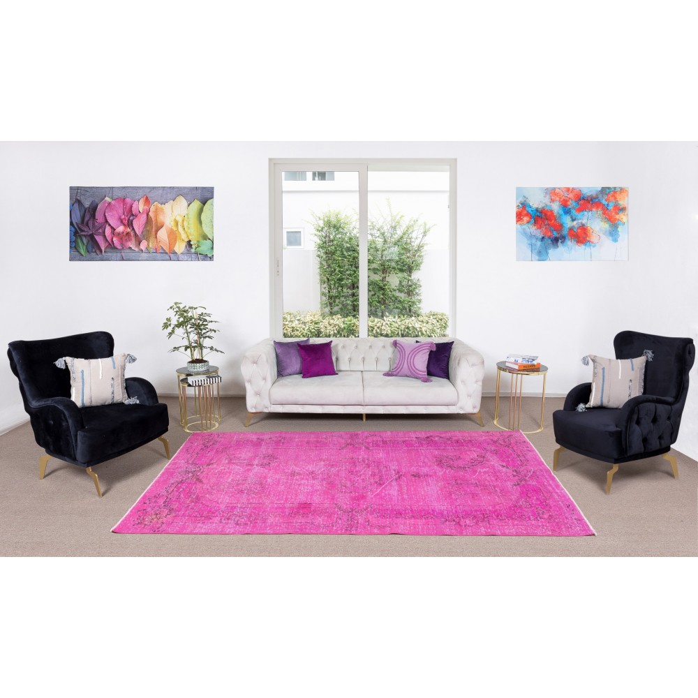 Handmade Turkish Area Rug in Pink Color for Contemporary Interiors