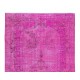 Handmade Turkish Vintage Area Rug Over-Dyed in Pink Color for Contemporary Interiors