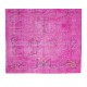 Handmade Turkish Vintage Area Rug Over-Dyed in Pink Color for Contemporary Interiors