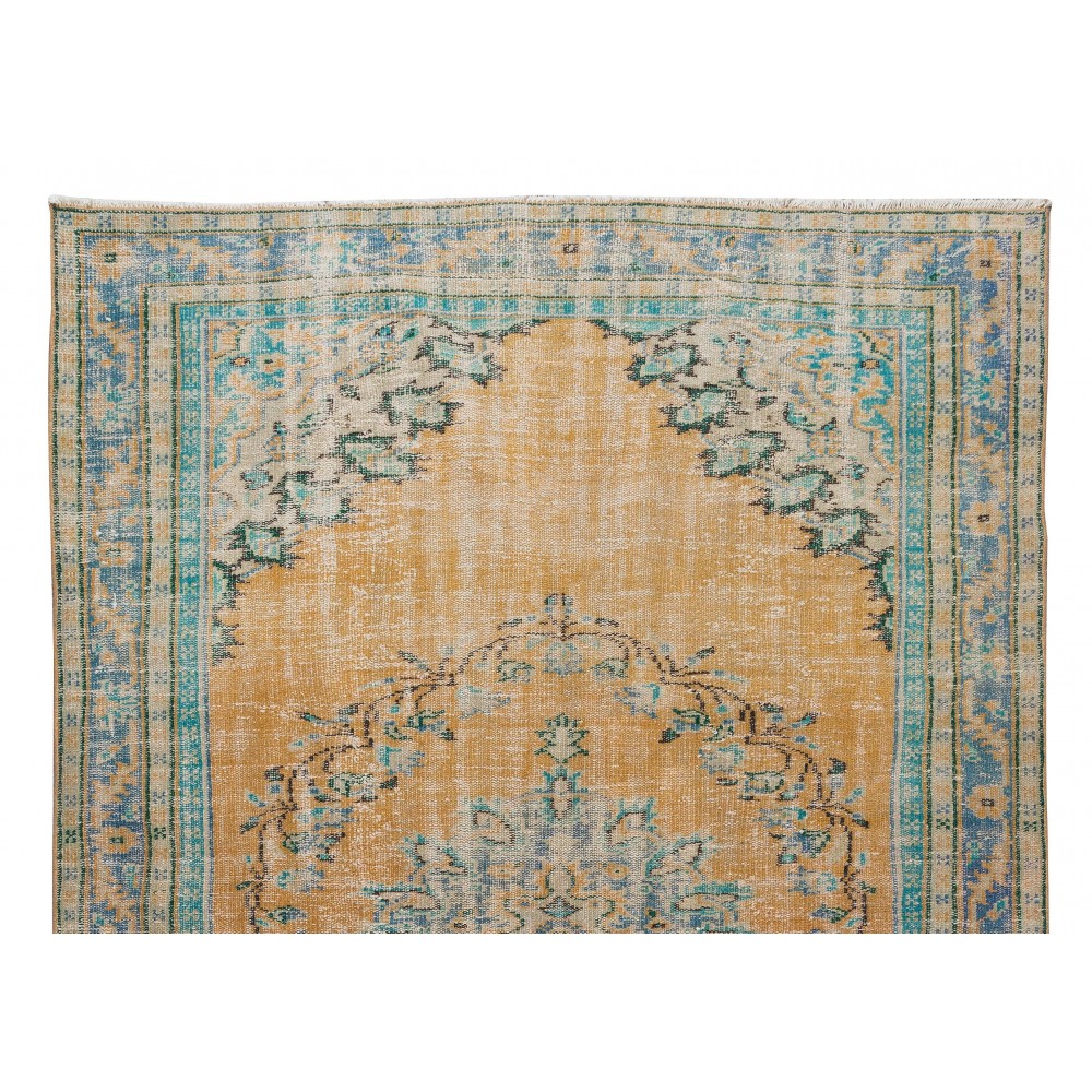 Handmade Vintage Turkish Wool Area Rug with Medallion Design