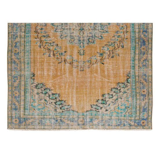 Handmade Vintage Turkish Wool Area Rug with Medallion Design