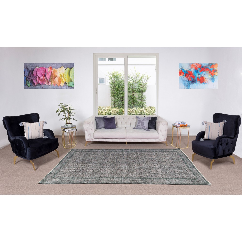 Gray Over-Dyed Rug for Modern Interiors, Vintage Hand-Knotted Turkish Floor Covering
