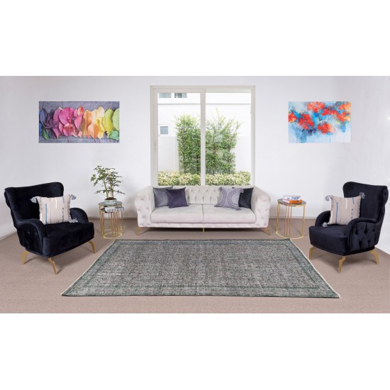Gray Over-Dyed Rug for Modern Interiors, Vintage Hand-Knotted Turkish Floor Covering Gray Over-Dyed Rug for Modern Interiors, Vintage Hand-Knotted Turkish Floor Covering