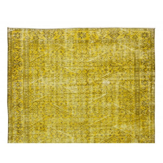 Handmade Turkish Vintage Wool Rug Over-Dyed in Yellow for Modern Home & Office Decor