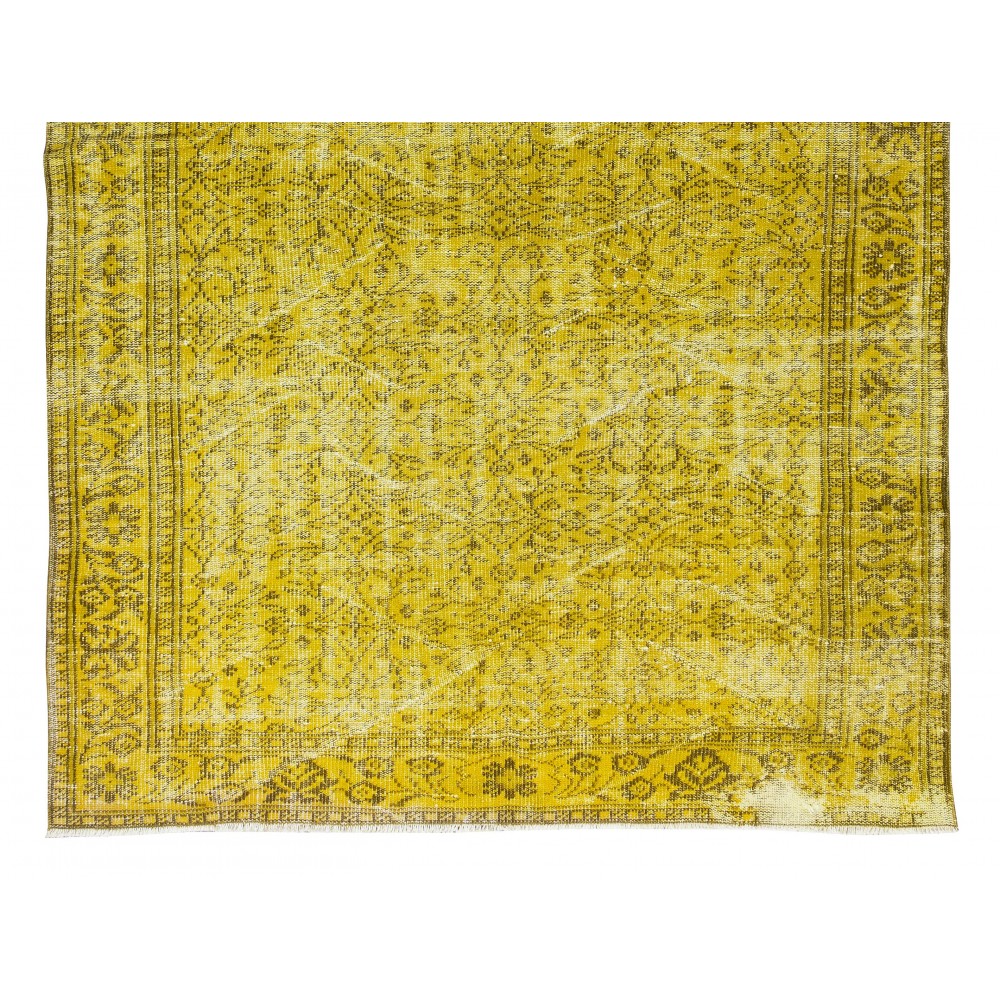 Handmade Turkish Vintage Wool Rug Over-Dyed in Yellow for Modern Home & Office Decor