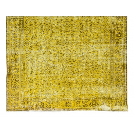 Handmade Turkish Vintage Wool Rug Over-Dyed in Yellow for Modern Home & Office Decor