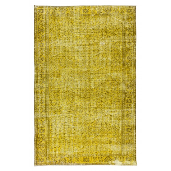 Handmade Turkish Vintage Wool Rug Over-Dyed in Yellow for Modern Home & Office Decor Handmade Turkish Vintage Wool Rug Over-Dyed in Yellow for Modern Home & Office Decor