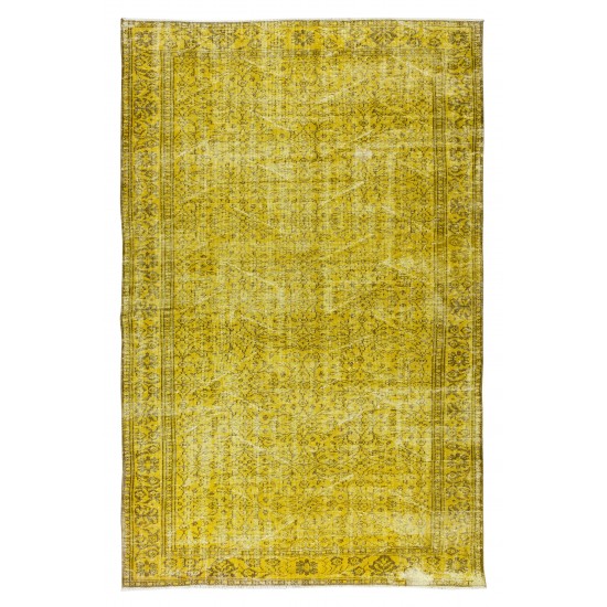 Handmade Turkish Vintage Wool Rug Over-Dyed in Yellow for Modern Home & Office Decor