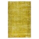 Handmade Turkish Vintage Wool Rug Over-Dyed in Yellow for Modern Home & Office Decor