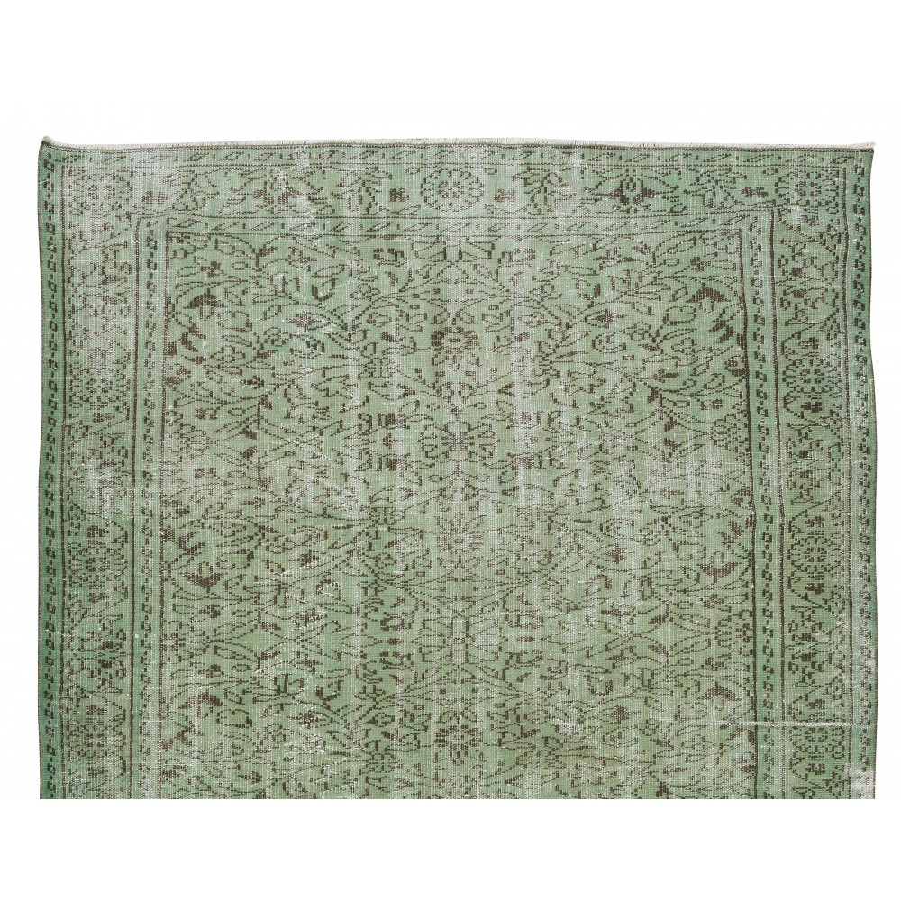Green Color Handmade Turkish Wool Rug for Contemporary Home and Office Decor