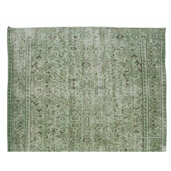Green Over-Dyed Rug, Hand Knotted Turkish Vintage Wool Carpet for Contemporary Home & Office Decor Green Over-Dyed Rug, Hand Knotted Turkish Vintage Wool Carpet for Contemporary Home & Office Decor