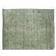 Green Over-Dyed Rug, Hand Knotted Turkish Vintage Wool Carpet for Contemporary Home & Office Decor