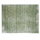 Green Over-Dyed Rug, Hand Knotted Turkish Vintage Wool Carpet for Contemporary Home & Office Decor