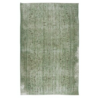 Green Color Handmade Turkish Wool Rug for Contemporary Home and Office Decor