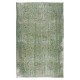 Green Over-Dyed Rug, Hand Knotted Turkish Vintage Wool Carpet for Contemporary Home & Office Decor