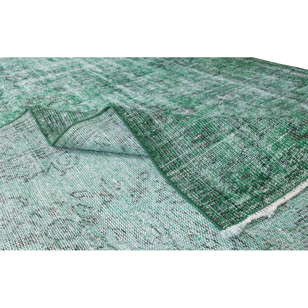 Green Color Handmade Turkish Wool Rug for Contemporary Home and Office Decor