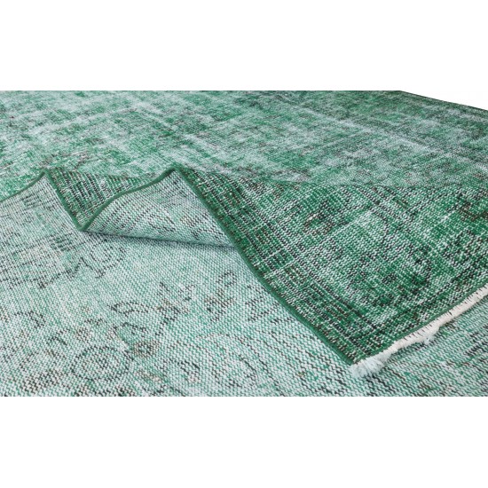 Green Over-Dyed Rug, Hand Knotted Turkish Vintage Wool Carpet for Contemporary Home & Office Decor Green Over-Dyed Rug, Hand Knotted Turkish Vintage Wool Carpet for Contemporary Home & Office Decor