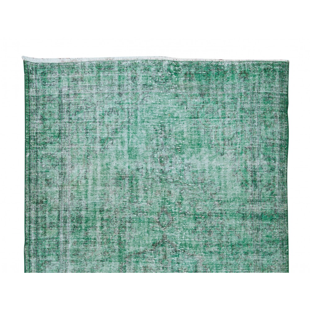 Green Color Handmade Turkish Wool Rug for Contemporary Home and Office Decor