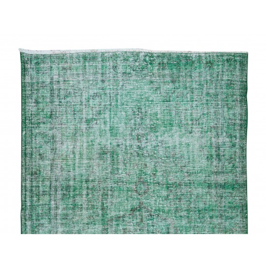 Green Over-Dyed Rug, Hand Knotted Turkish Vintage Wool Carpet for Contemporary Home & Office Decor Green Over-Dyed Rug, Hand Knotted Turkish Vintage Wool Carpet for Contemporary Home & Office Decor