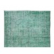 Green Over-Dyed Rug, Hand Knotted Turkish Vintage Wool Carpet for Contemporary Home & Office Decor