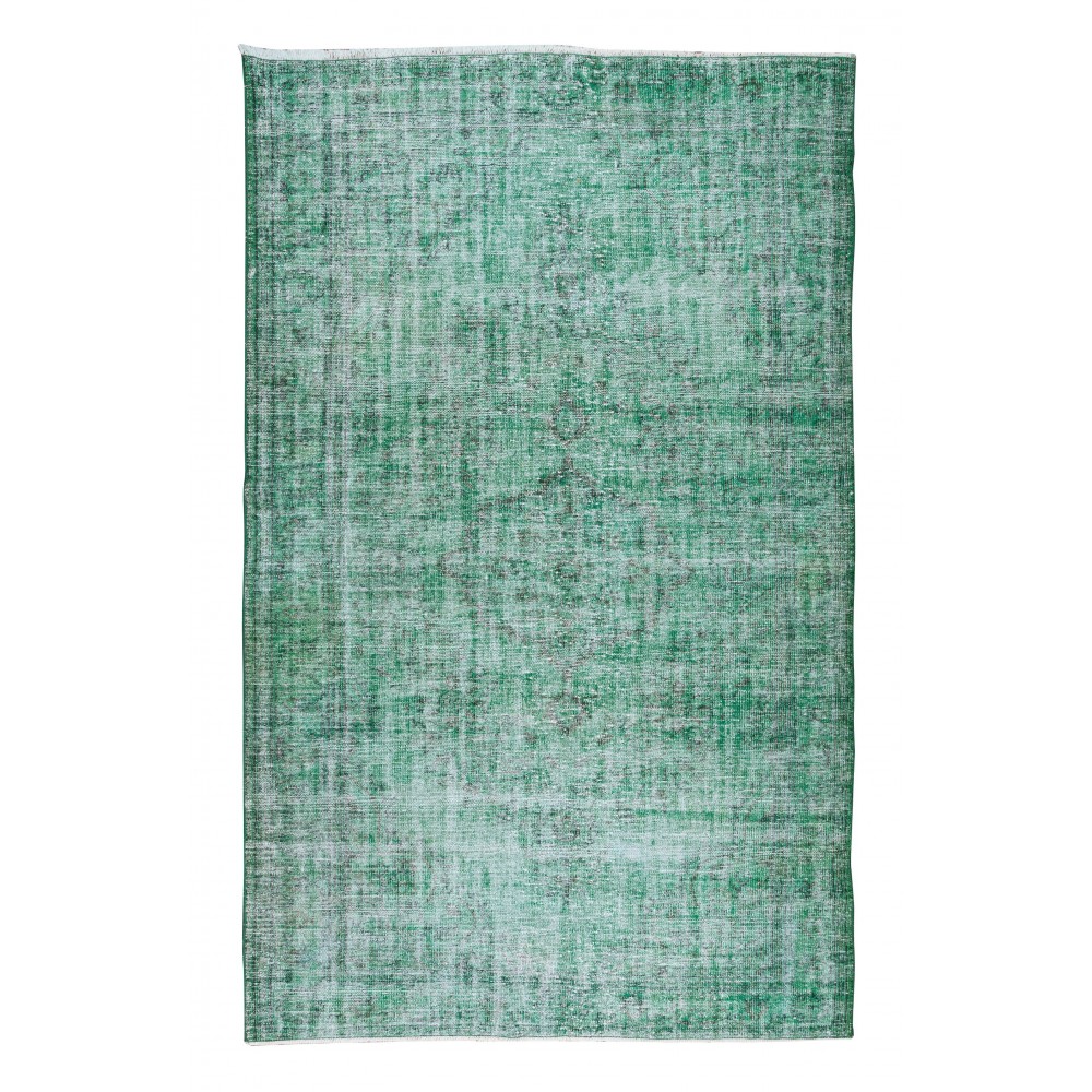 Green Color Handmade Turkish Wool Rug for Contemporary Home and Office Decor