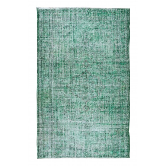 Green Over-Dyed Rug, Hand Knotted Turkish Vintage Wool Carpet for Contemporary Home & Office Decor Green Over-Dyed Rug, Hand Knotted Turkish Vintage Wool Carpet for Contemporary Home & Office Decor