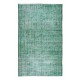 Green Over-Dyed Rug, Hand Knotted Turkish Vintage Wool Carpet for Contemporary Home & Office Decor