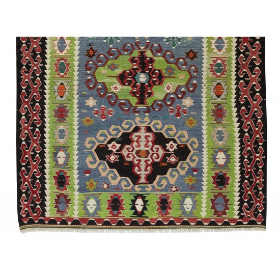 Colorful Vintage Handmade Turkish Wool Kilim rug, Flat-Weave Floor Covering