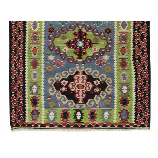 Colorful Vintage Handmade Turkish Wool Kilim rug, Flat-Weave Floor Covering Colorful Vintage Handmade Turkish Wool Kilim rug, Flat-Weave Floor Covering