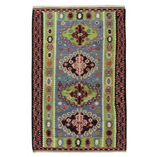 Colorful Vintage Handmade Turkish Wool Kilim rug, Flat-Weave Floor Covering