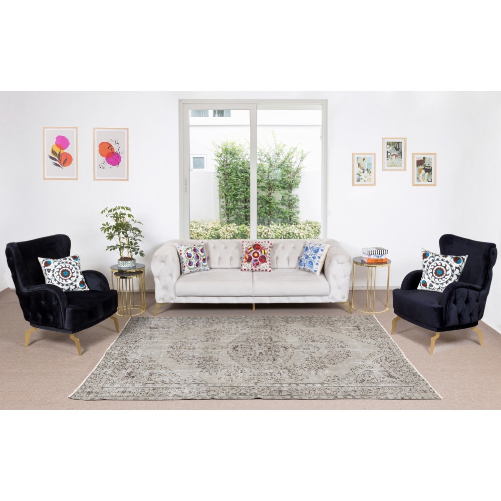 Gray Over-Dyed Rug for Modern Home & Office Decor, Vintage Hand-Knotted Turkish Floor Covering