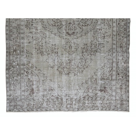 Gray Over-Dyed Rug for Modern Home & Office Decor, Vintage Hand-Knotted Turkish Floor Covering