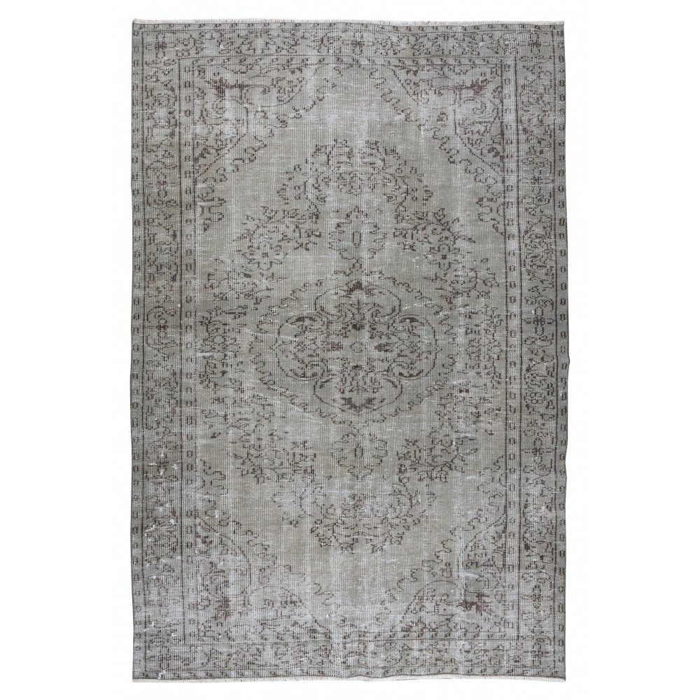 Gray Over-Dyed Rug for Modern Home & Office Decor, Vintage Hand-Knotted Turkish Floor Covering