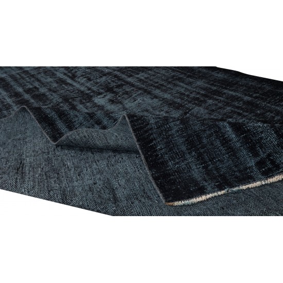 Vintage Handmade Turkish Wool Rug Over-Dyed in Black for Modern Interiors