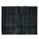 Vintage Handmade Turkish Wool Rug Over-Dyed in Black for Modern Interiors