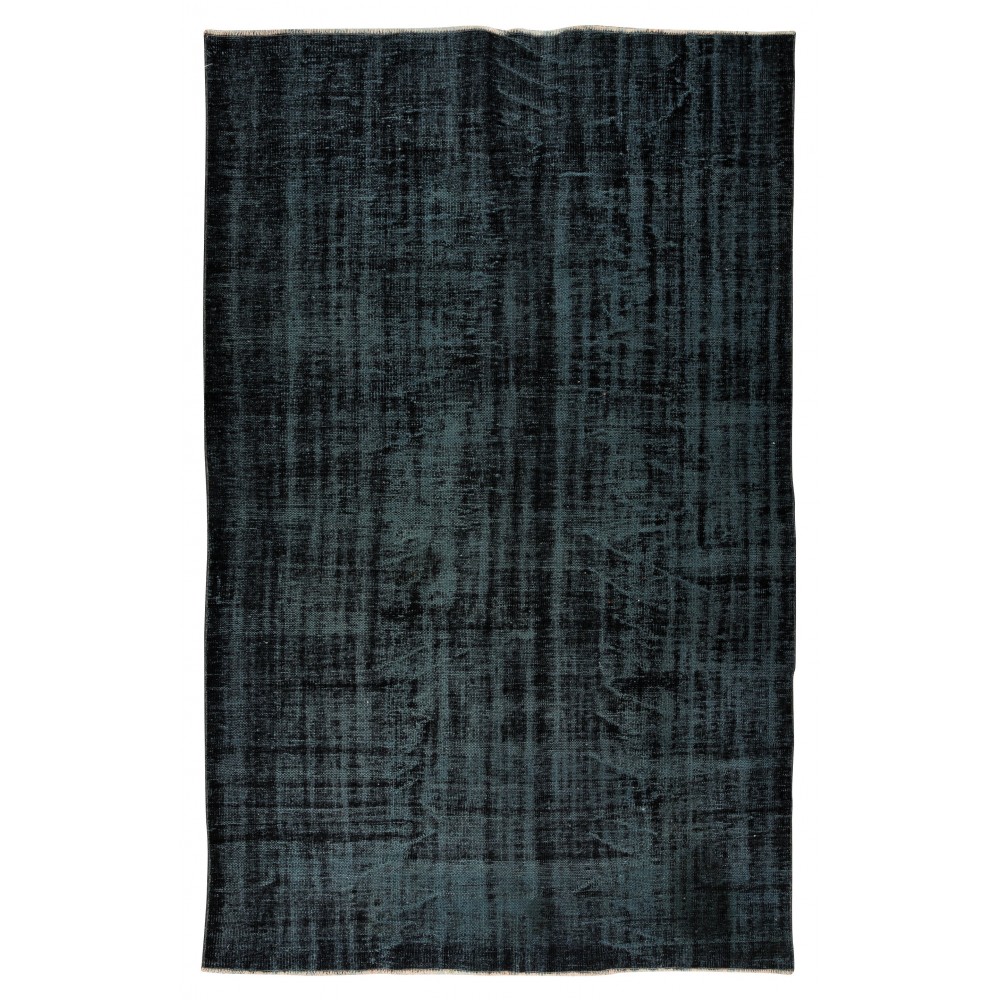 Vintage Handmade Turkish Wool Rug Over-Dyed in Black for Modern Interiors
